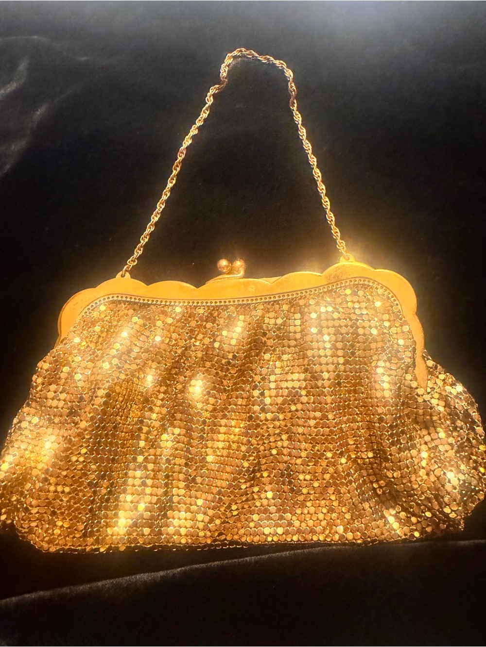 Gold Sequin Evening Chain-Handle Bag